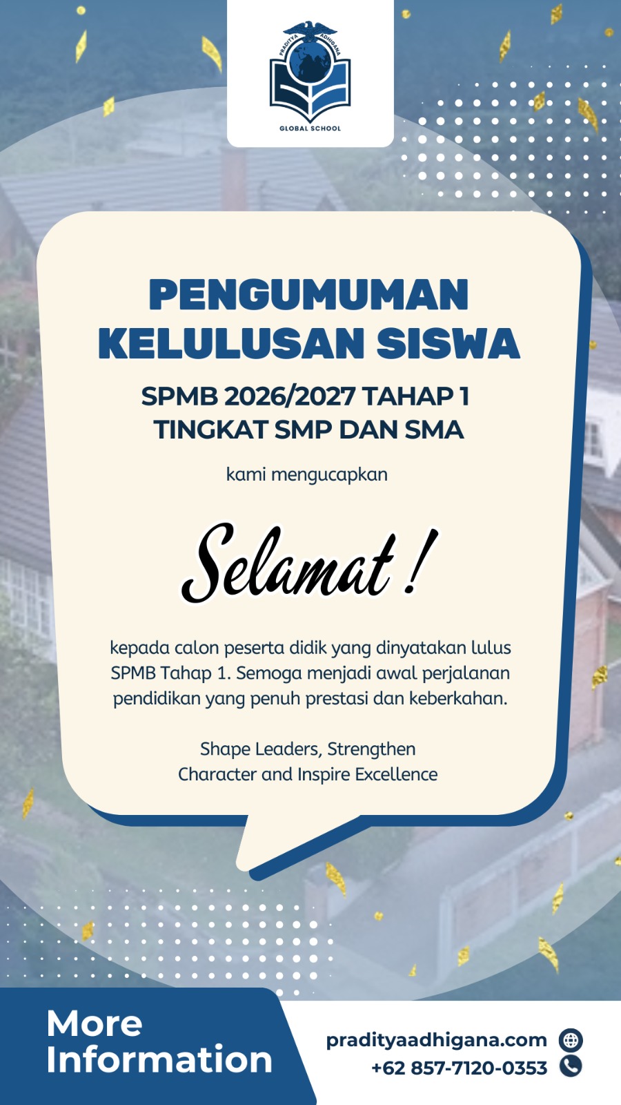 PENGUMUMAN KELULUSAN SISWA SPMB 2026/2027 TAHAP 1 TINGKAT SMP & SMA